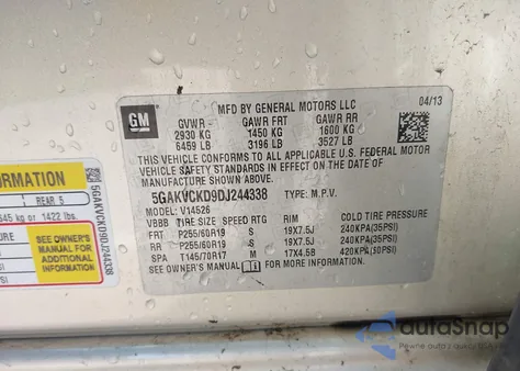 2013 Buick Enclave Leather из США, поврежденный, VIN 5GAKVCKD9DJ244338